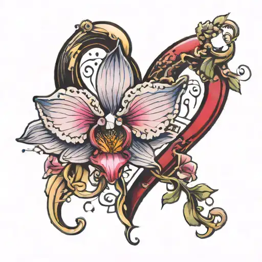 'P', heart, orchid blooming underwater tattoo design idea