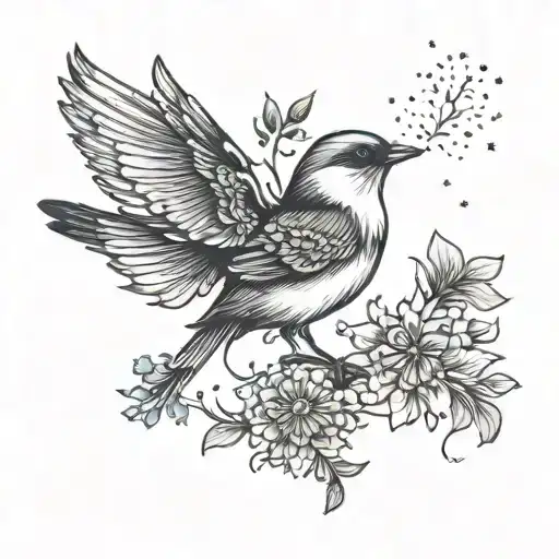 bird carrying a dandelion flower tattoo design idea