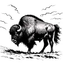 bison in storm wind blowing tattoo design idea