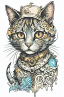 CUTE CAT LINE PRINT WITH WATERCOLOUR tattoo design idea