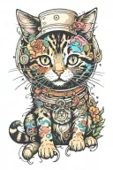 CUTE CAT LINE PRINT WITH WATERCOLOUR tattoo design idea