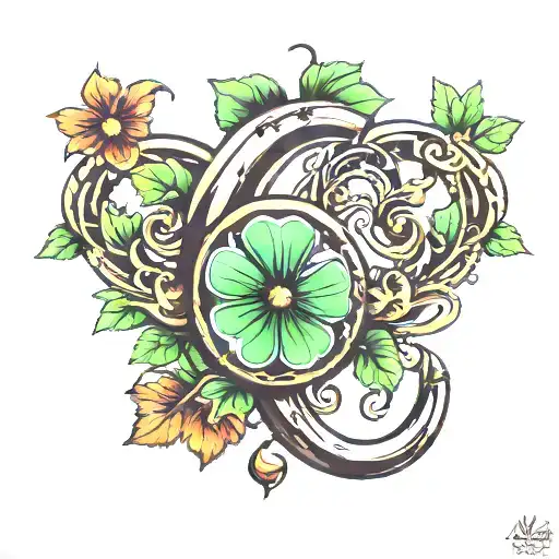 horse shoe and a four leaf clover tattoo inspired tattoo design idea