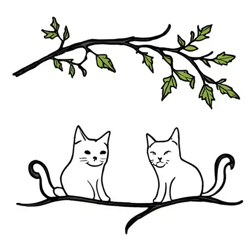 Cedar branch and two cats tattoo design idea
