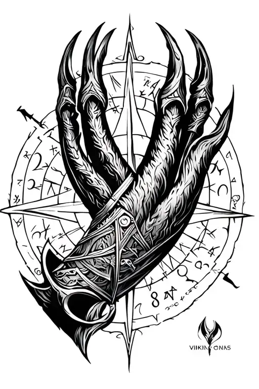 viking sleeve tattoo featuring a bear claw marks, runes, and Viking compass  tattoo design idea