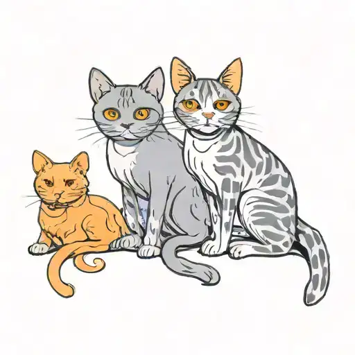 gray cat orange dog sitting together tattoo design idea