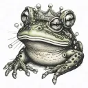frog wearing crown blowing dandelion seeds tattoo design idea
