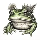 frog wearing crown blowing dandelion seeds tattoo design idea
