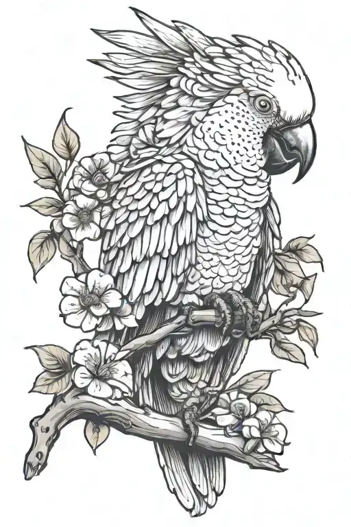 cockatoo on a branch tattoo design idea