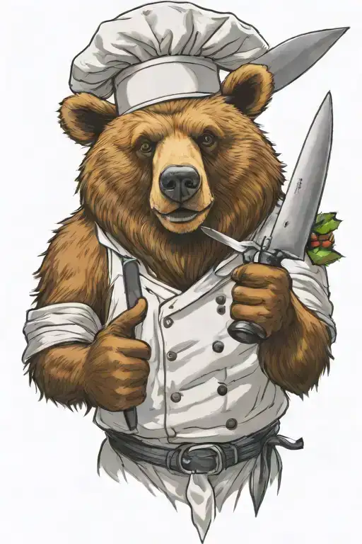 bear chef giving thumbs up and holding a chef knife tattoo design idea