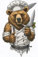 bear chef giving thumbs up and holding a chef knife tattoo design idea