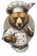 bear chef giving thumbs up and holding a chef knife tattoo design idea