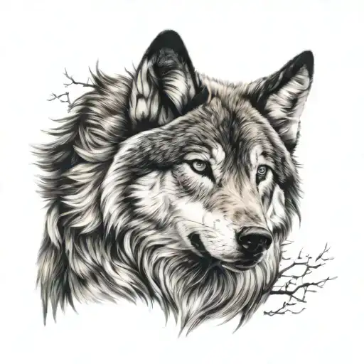 Stunning realistic wolf with glowing eyes tattoo design idea