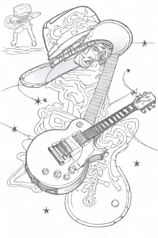 a memorial style tattoo including these elements: Gibson Les Paul Custom  Guitar // a new era Houston Astros hat// with  tattoo design idea