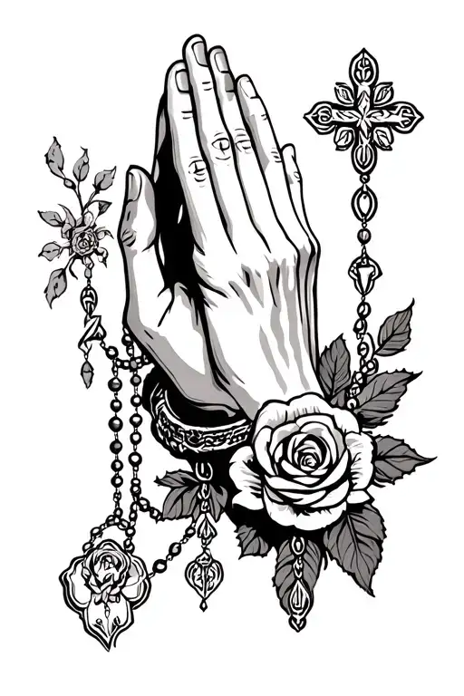 pray hands with rosary tattoo design idea