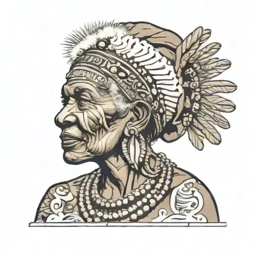 old southern African American woman styled as an elder warrior  tattoo design idea