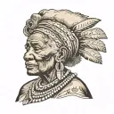 old southern African American woman styled as an elder warrior  tattoo design idea