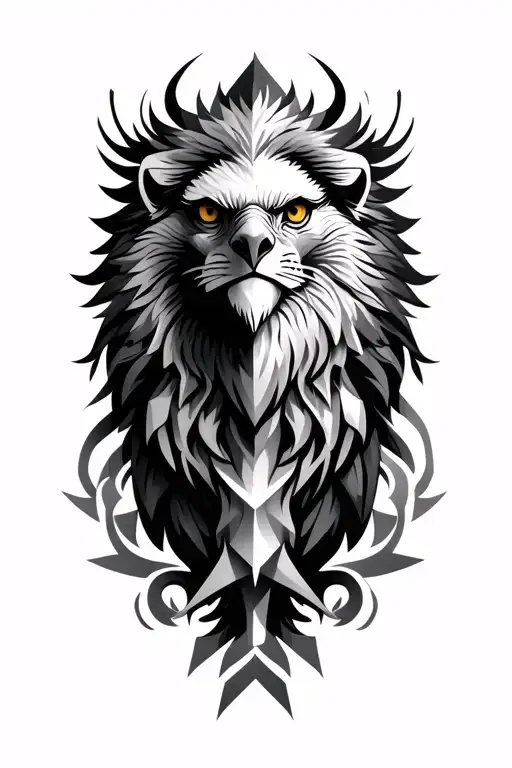 Geometric patterns with an eagle or lion with reference to God and strength tattoo design idea