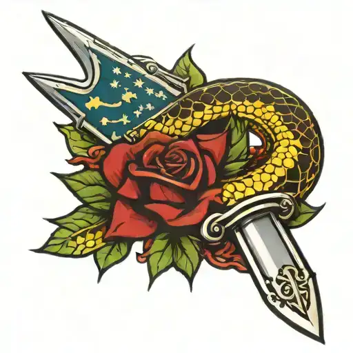 a dagger killing the Gadsden Flag Snake tattoo design idea