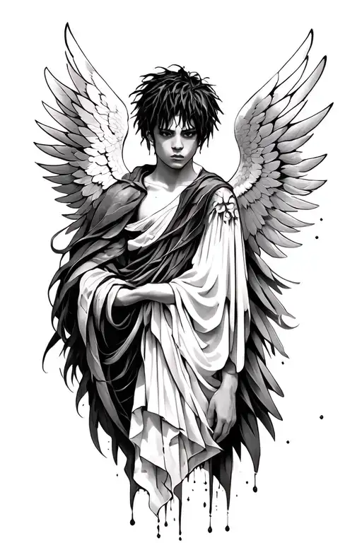 generates a tattoo inspired by the song "Wingriddenangel" by XXXTentacion tattoo design idea