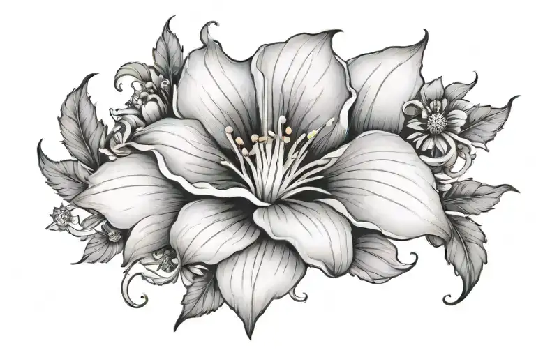 morning glory with aster flower tattoo design idea