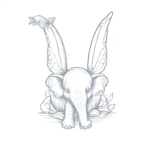 cartoon elephant with butterfly resting tattoo design idea