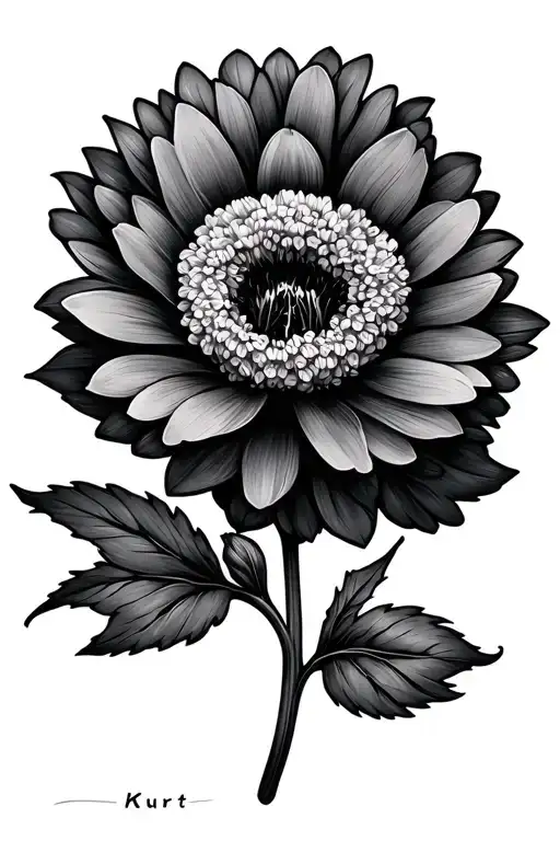 flower long stem with name Kurt in stem petite tattoo design idea