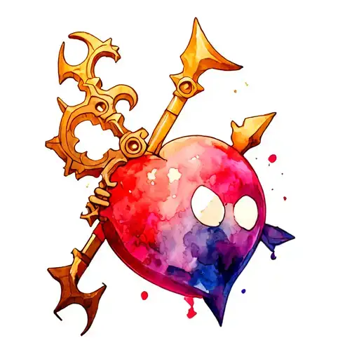 kingdom hearts watercolor heartless holding a keyblade tattoo design idea