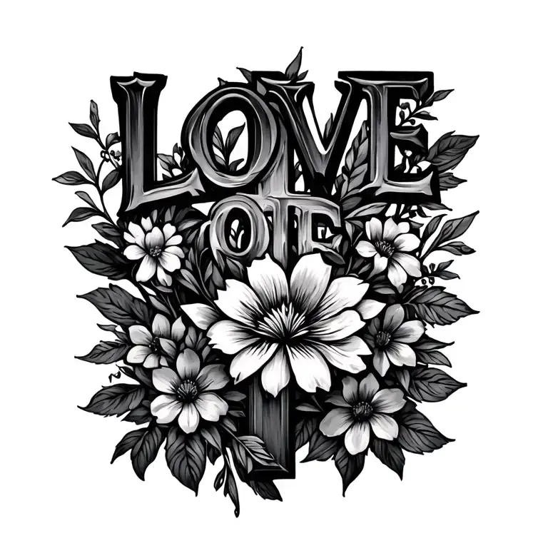 love hope faith christian cross with flowers tattoo design idea