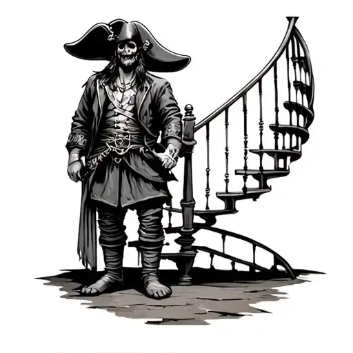 spiral staircase around leg pirate standing tattoo design idea