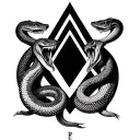 a sobriety triangle enclosed inside a circle three snakes with each one eating the three points of the triangle.  tattoo design idea