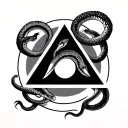 a sobriety triangle enclosed inside a circle three snakes with each one eating the three points of the triangle.  tattoo design idea