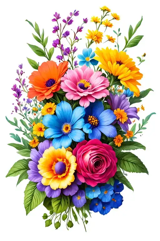 colorful flower arrangement tattoo design idea