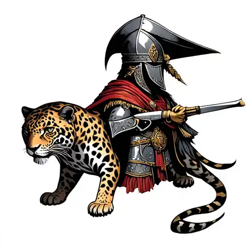jaguar next to dead conquistador crusader tattoo design idea