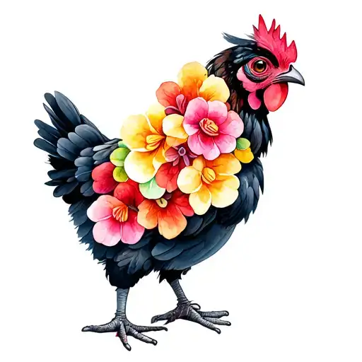 small black chicken wearing a lei tattoo incorporating tattoo design idea