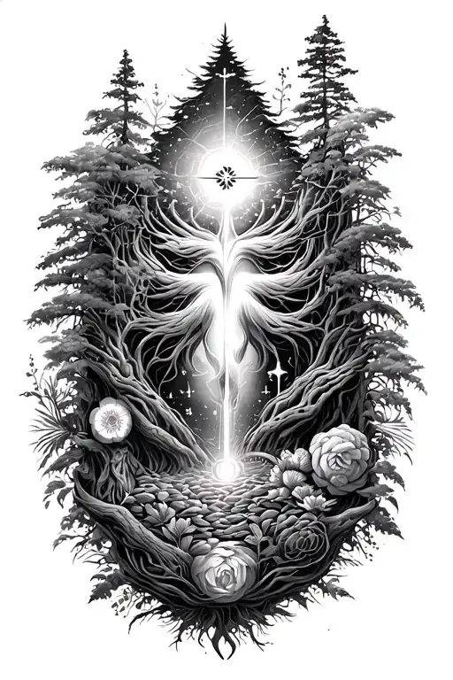 God's creation with the symbols that relate to growth tattoo design idea