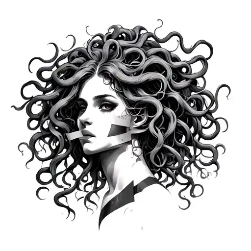 Medusa with tape on her mouth tattoo design idea