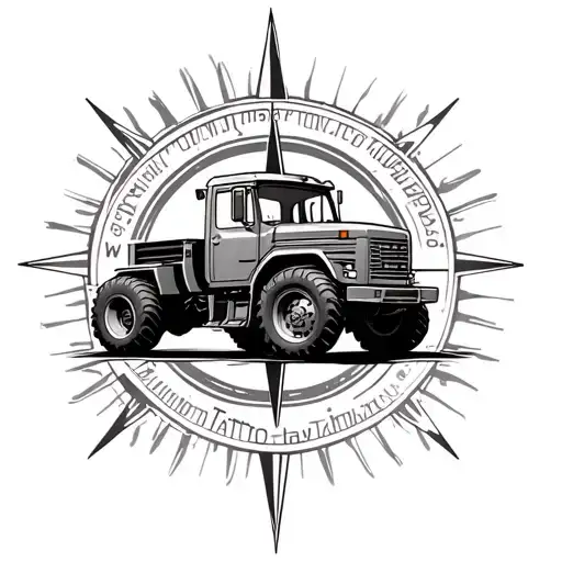 tractor trailer with compass and ancjor tattoo design idea