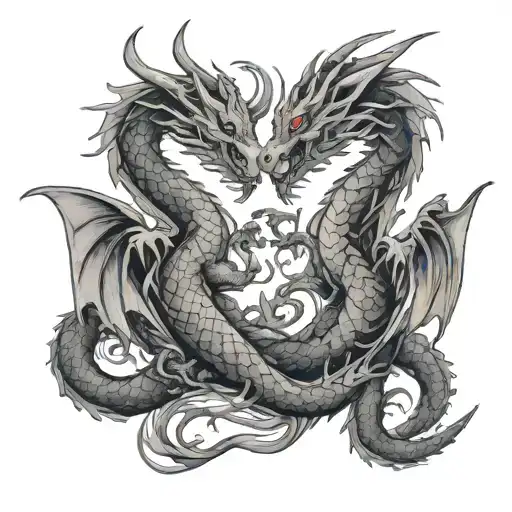 Gemini double headed dragon intertwined tattoo design idea