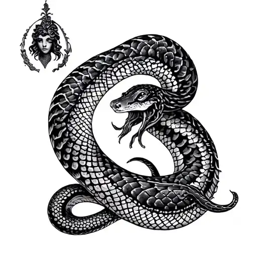 dainty spine tat snake coiled in spine also I,clued a semicolon and Medusa in there subtly  tattoo design idea