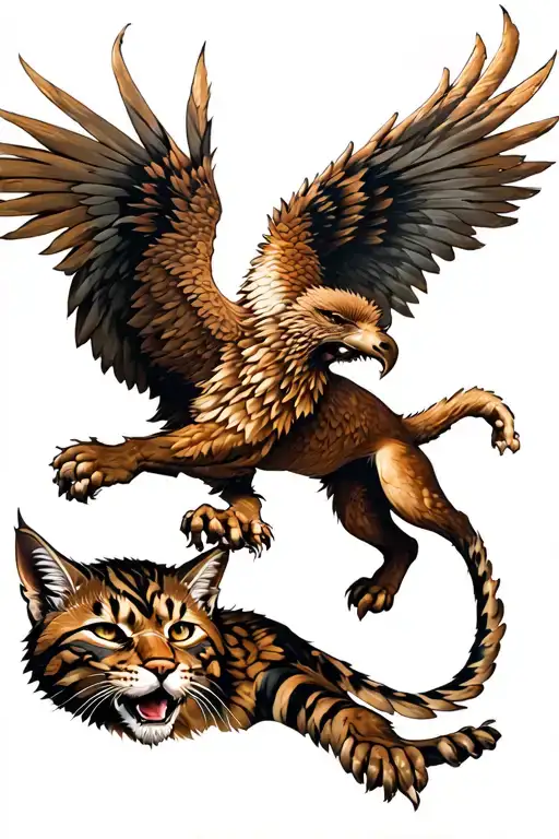 a gryphon fighting a wildcat  tattoo design idea