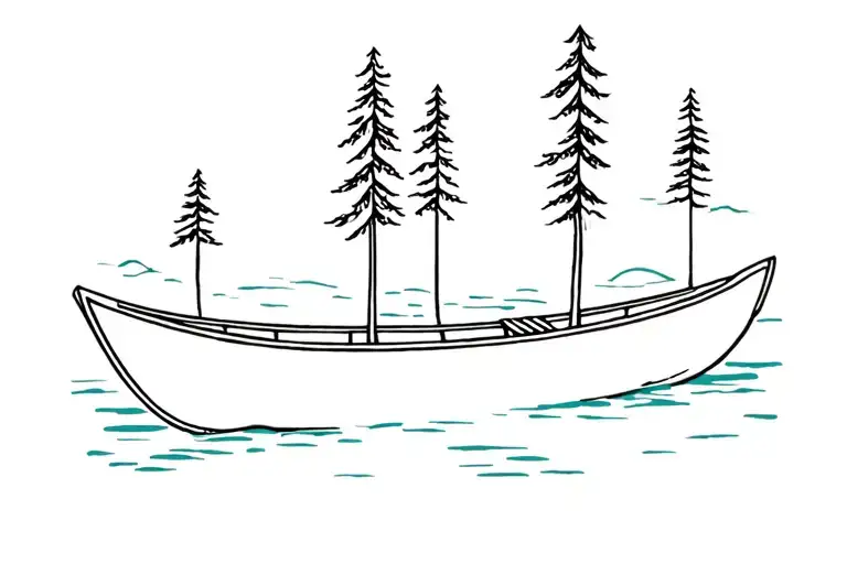 canoe with trees tattoo design idea