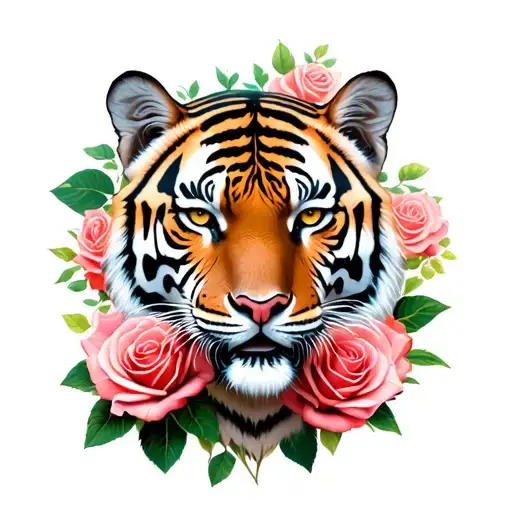 tiger full body with roses tattoo design idea