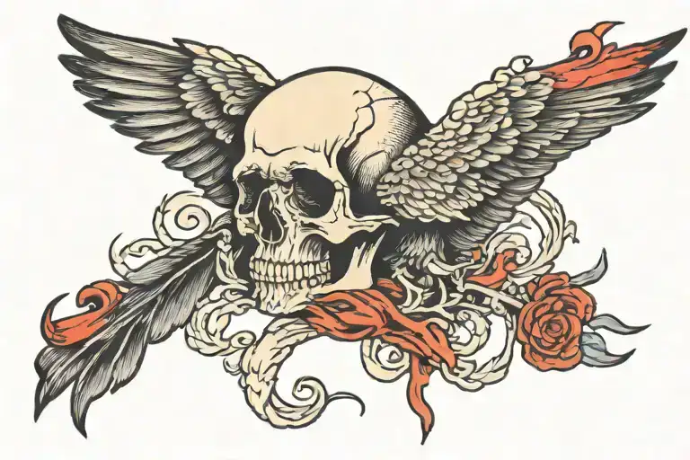 bloody crow on a skull tattoo design idea