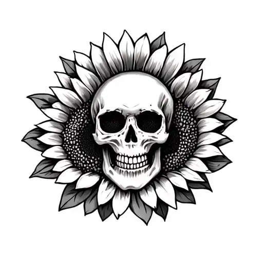 skull sunflower crown surrounded tattoo design idea