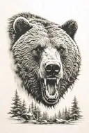 snarling grizzly bear in a forest tattoo design idea