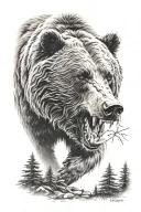 snarling grizzly bear in a forest tattoo design idea