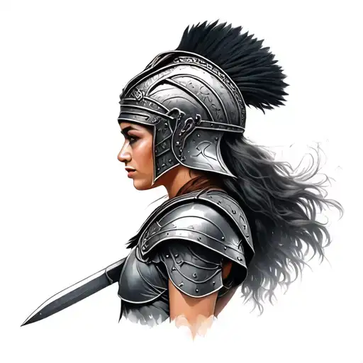 Woman wearing a roman centurion battle armor tattoo tattoo design idea