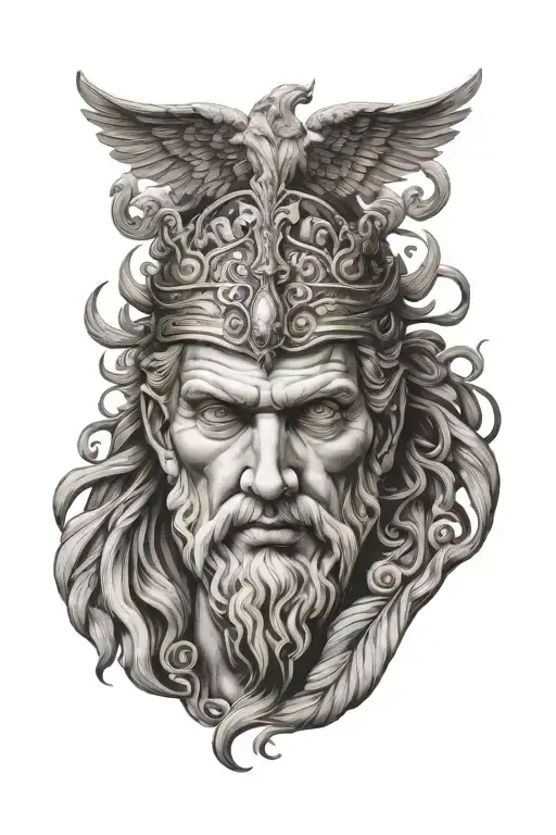 Hermes god greek art feathered as hair and winged crown tattoo design idea