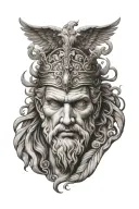 Hermes god greek art feathered as hair and winged crown tattoo design idea