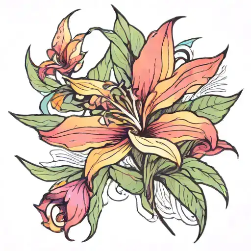 bird of paradise orchid and writing tattoo design idea